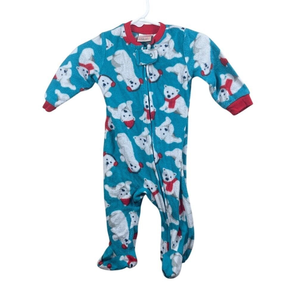 Kidgets Baby‎ Fleece Footed Pajamas 3/6M Polar Bear Print Blue Red Winter